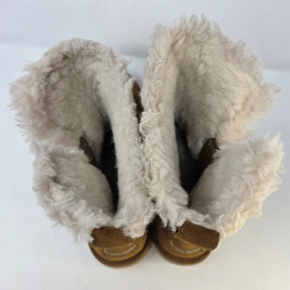 Koolaburra by UGG Victoria Short Chestnut Brown Suede Faux Fur Boots Women's 8